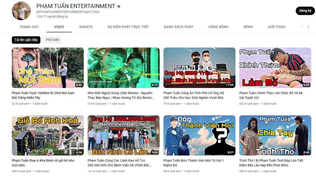 Kênh youtube của Phạm Tuấn đã đạt được nút vàng