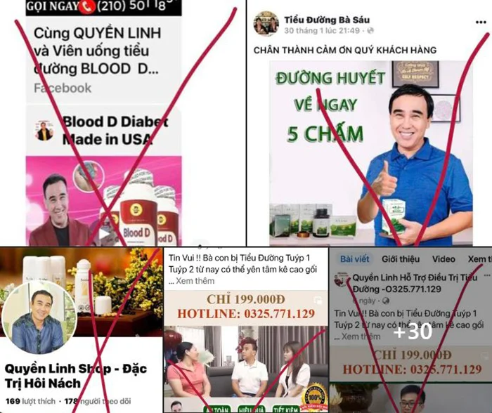 Hình ảnh của MC.Quyền Linh được sử dụng để quảng cáo 1 số loại thuốc