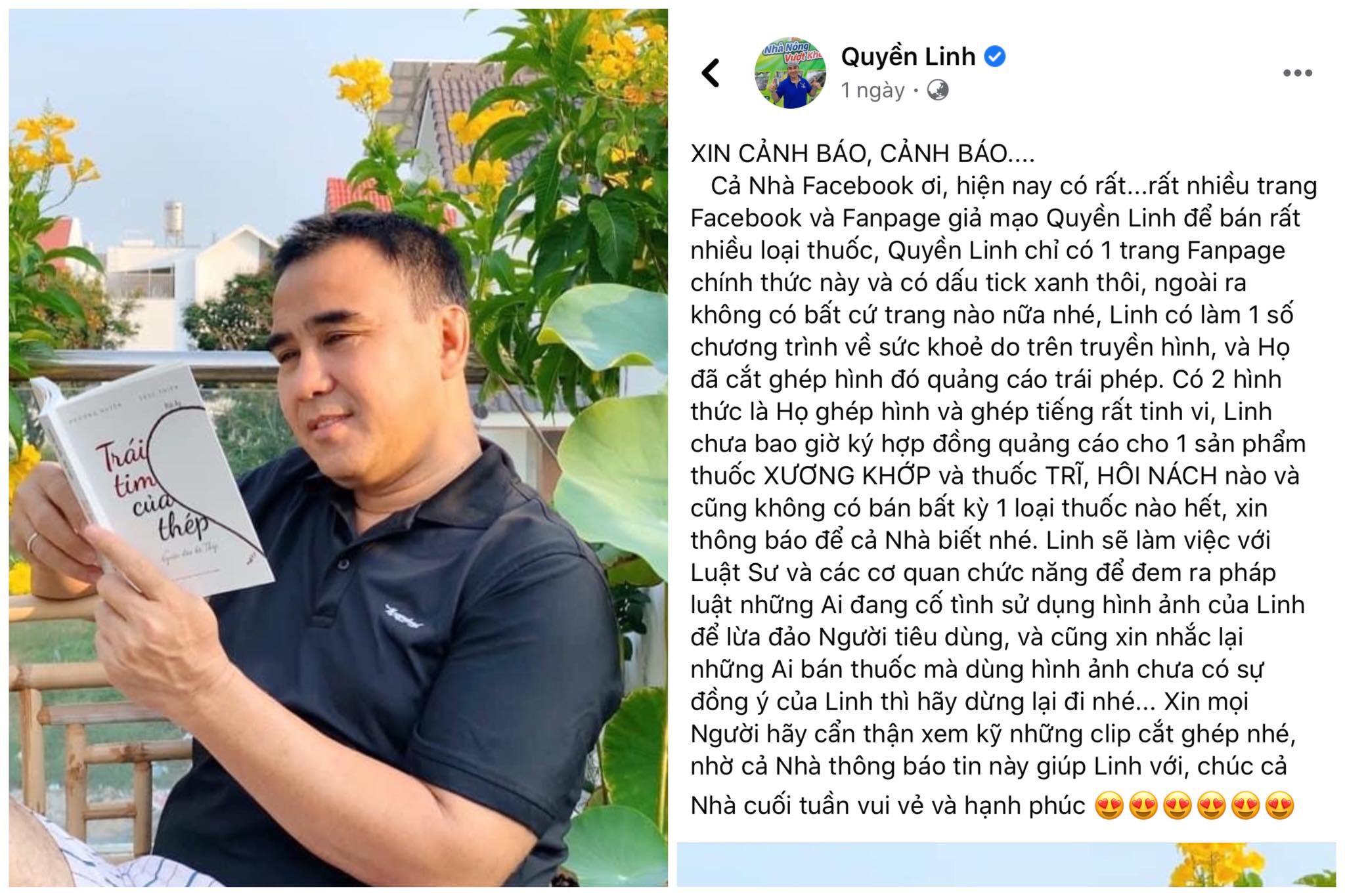 Quyền Linh chia sẻ trên trang cá nhân để cảnh báo người dân không bị lừa đảo