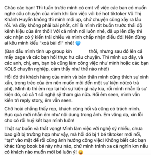 Bài đăng tố cáo nàng hot tiktoker thái độ