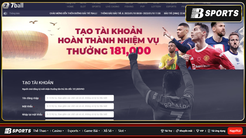 Đăng ký tài khoản để được trải nghiệm cá cược hấp dẫn tại 7ball