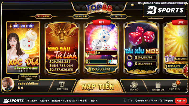 Cổng game Bom tấn Top88 thả ga chơi tài xỉu hay nhất 2023