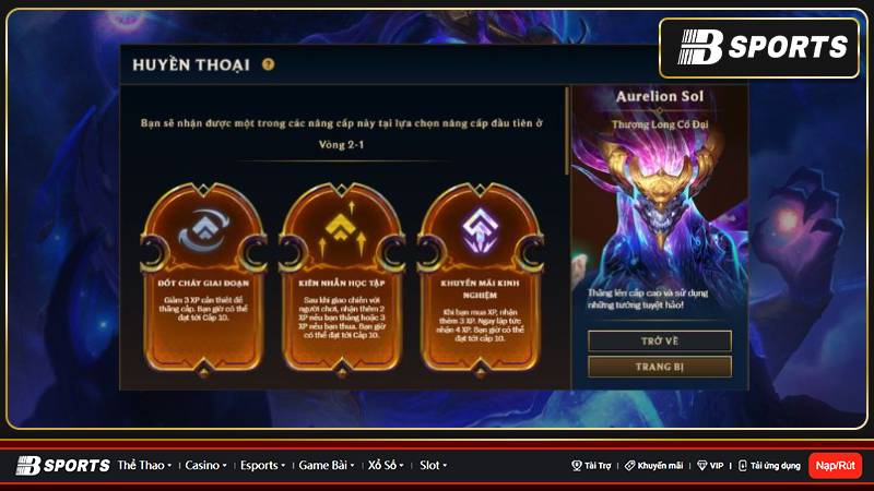 Lựa chọn Huyền Thoại trước khi vào game đấu