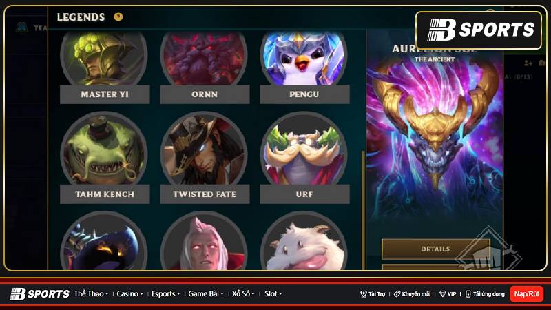 Lựa chọn Huyền Thoại trước khi vào bước chân game đấu