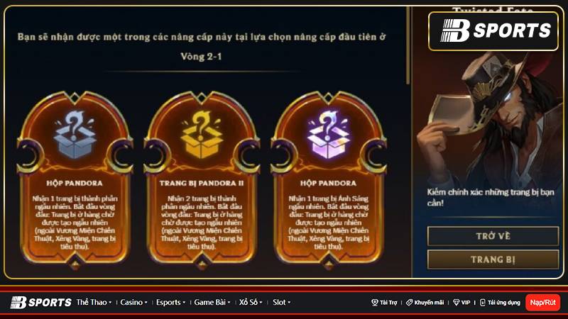 Lựa chọn trước khi vào game đấu